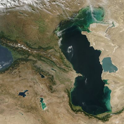 The Caspian Sea, the largest lake in the world, is: | globalquiz.org